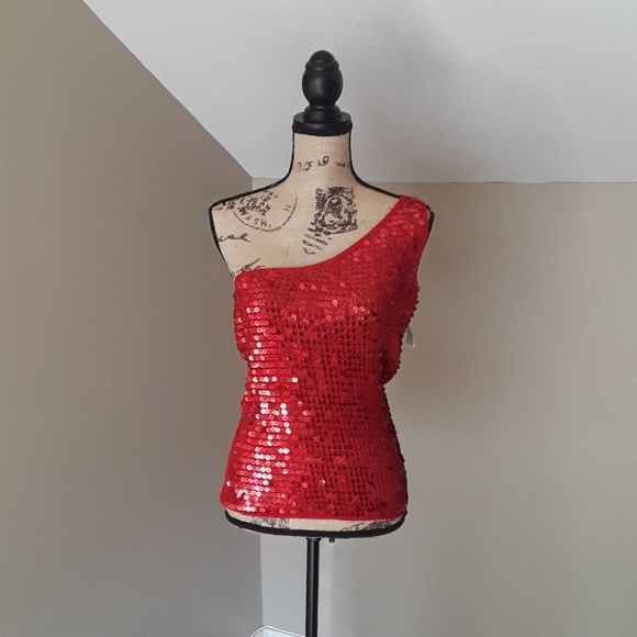 Papillon Blanc Tops - Kroshetta by Papillon Vintage Red Mesh Sequin Top (Flaws)